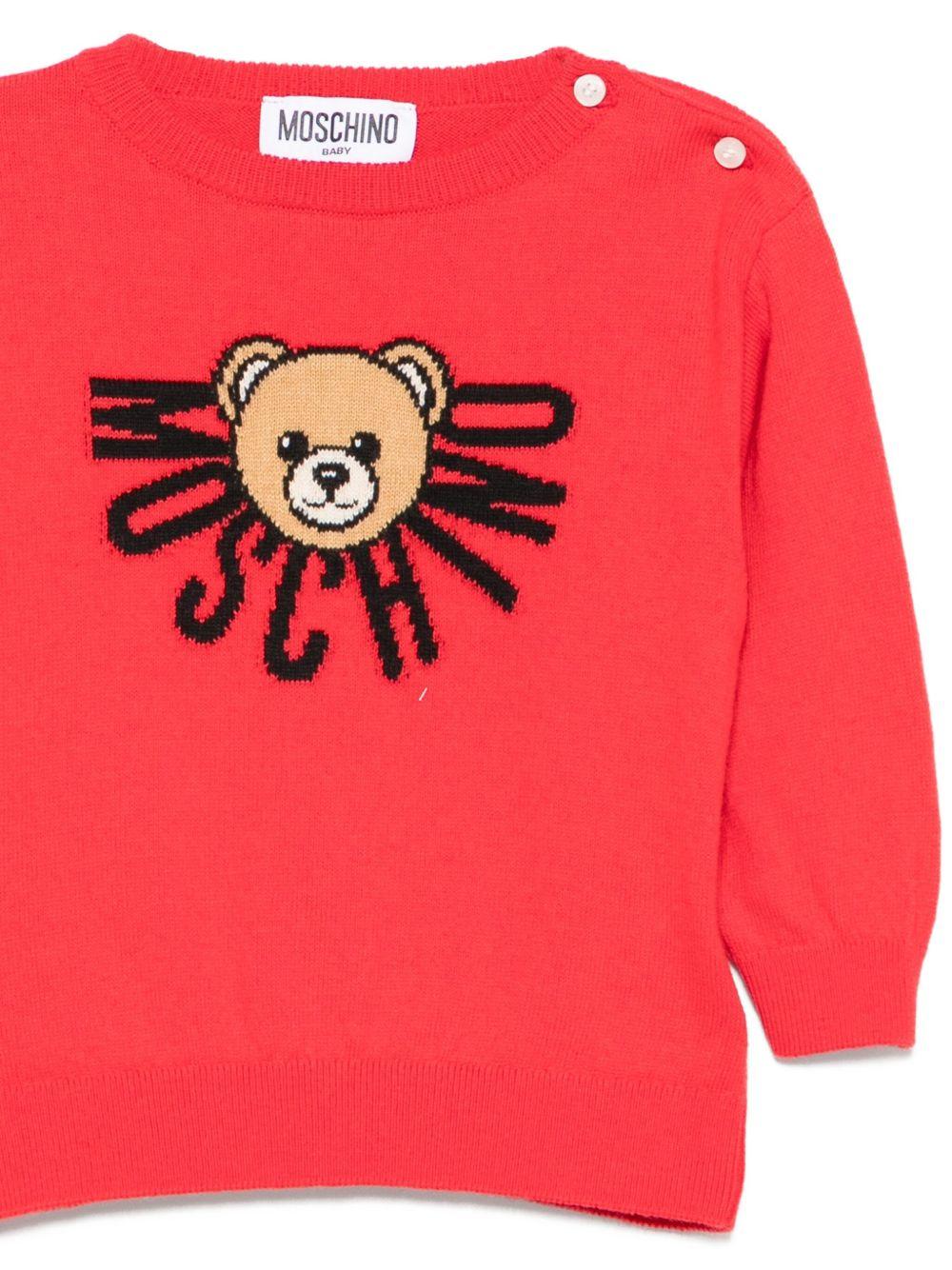 Maglione per neonati Moschino Kids rosso con logo Teddy - Rubino Kids