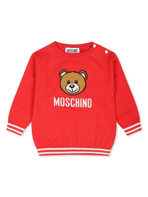 Maglione per neonati Moschino Kids rosso con ricamo Teddy Bear