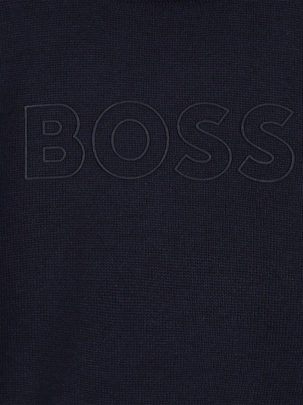 Maglione per neonato BOSS Kidswear blu girocollo con logo ricamato - Rubino Kids