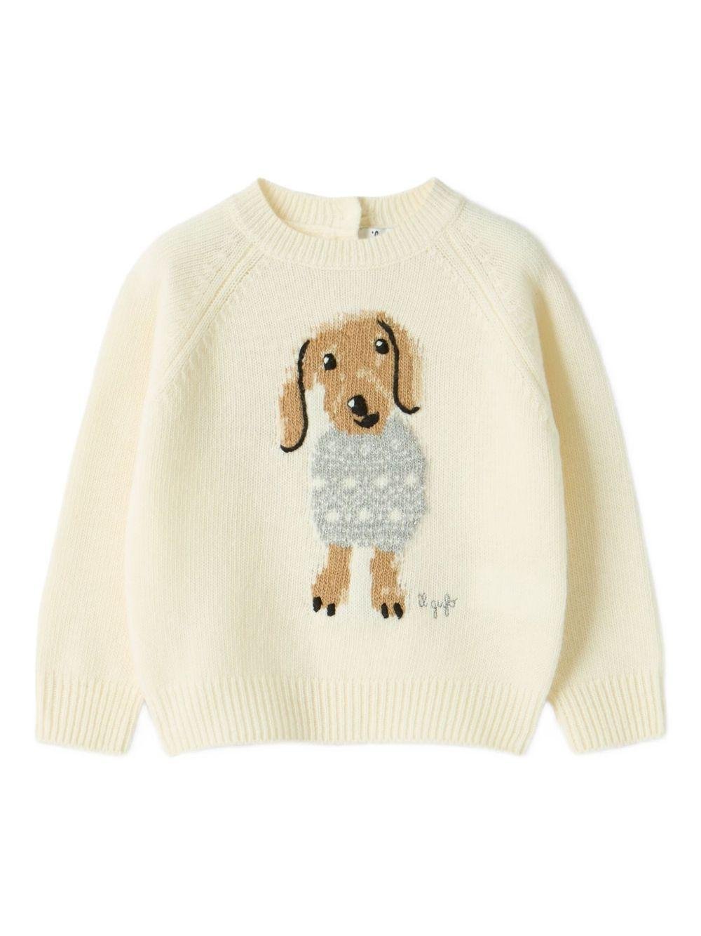 Maglione per neonato Il Gufo bianco con ricamo cagnolino - Rubino Kids