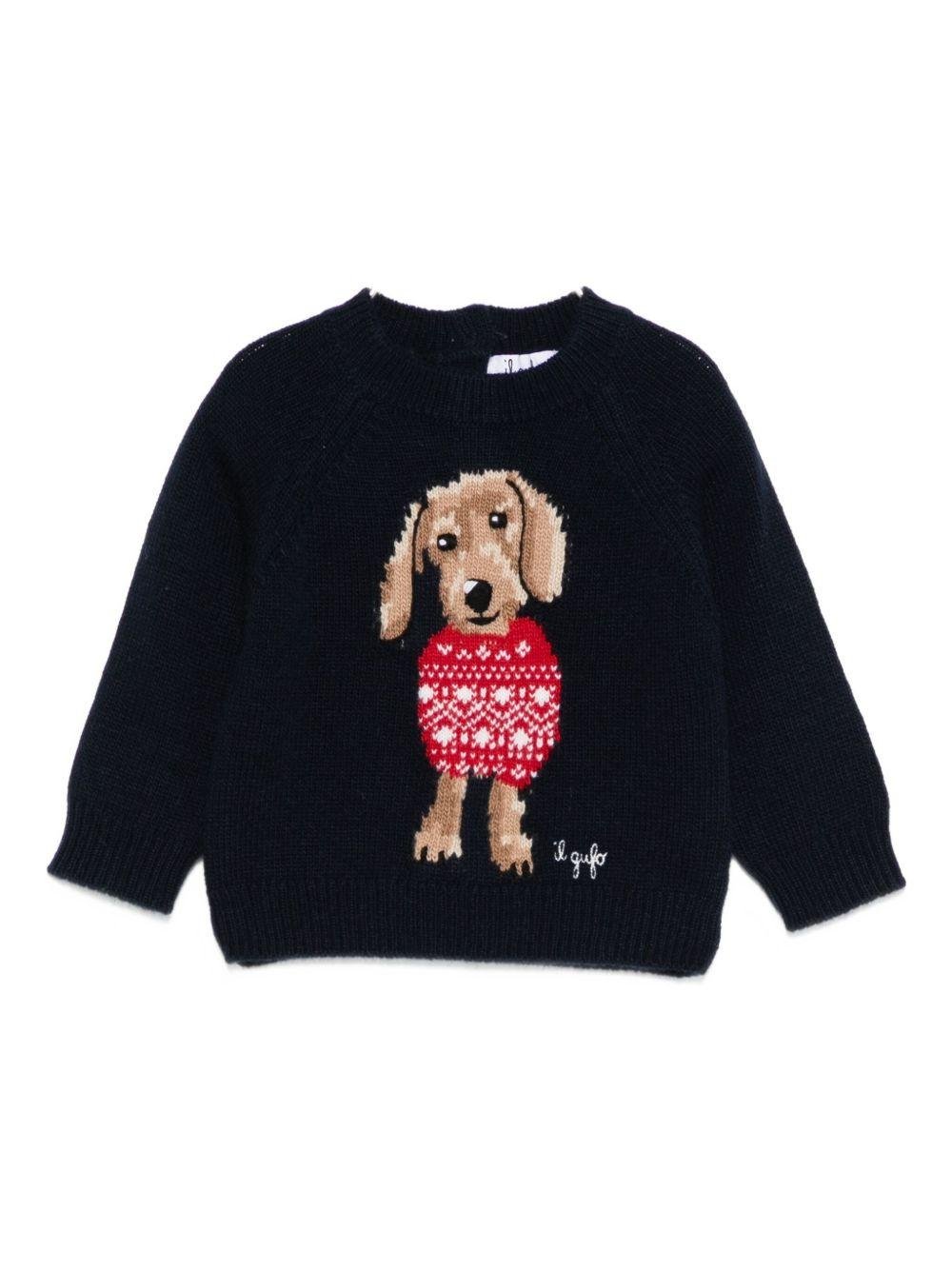 Maglione per neonato Il Gufo blu con ricamo cagnolino - Rubino Kids
