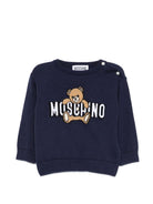 Maglione per neonato Moschino Kids blu con Teddy ricamato sul davanti - Rubino Kids