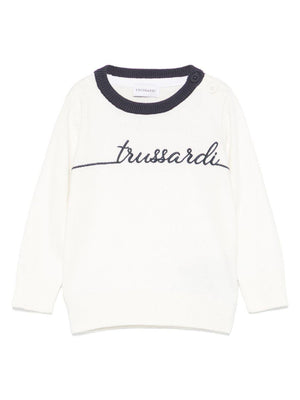 Maglione per neonato TRUSSARDI JUNIOR bianco con ricamo logo