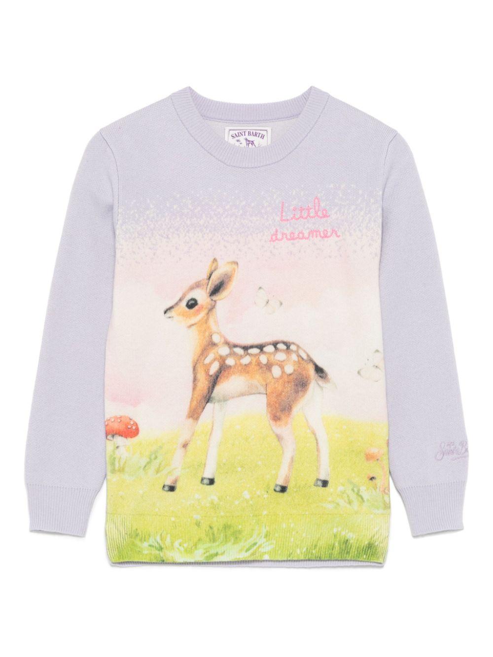 Maglione Princess per bambina MC2 Saint Barth Kids viola con stampa stile illuminazione - Rubino Kids