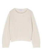 Maglione scintillante per bambina Brunello Cucinelli Kids beige con scollo rotondo - Rubino Kids