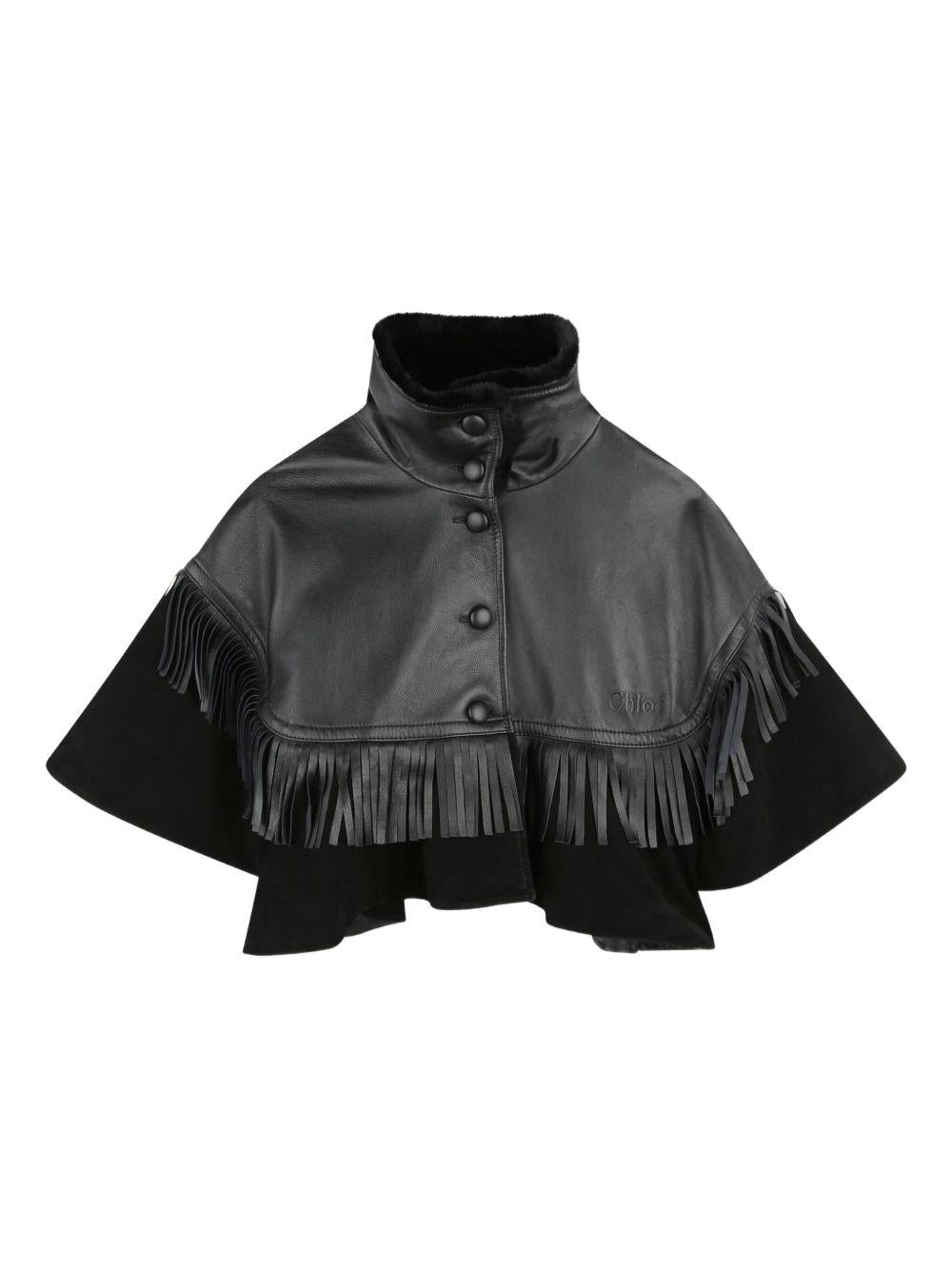 Mantella per bambina Chloé Kids nera con frange - Rubino Kids