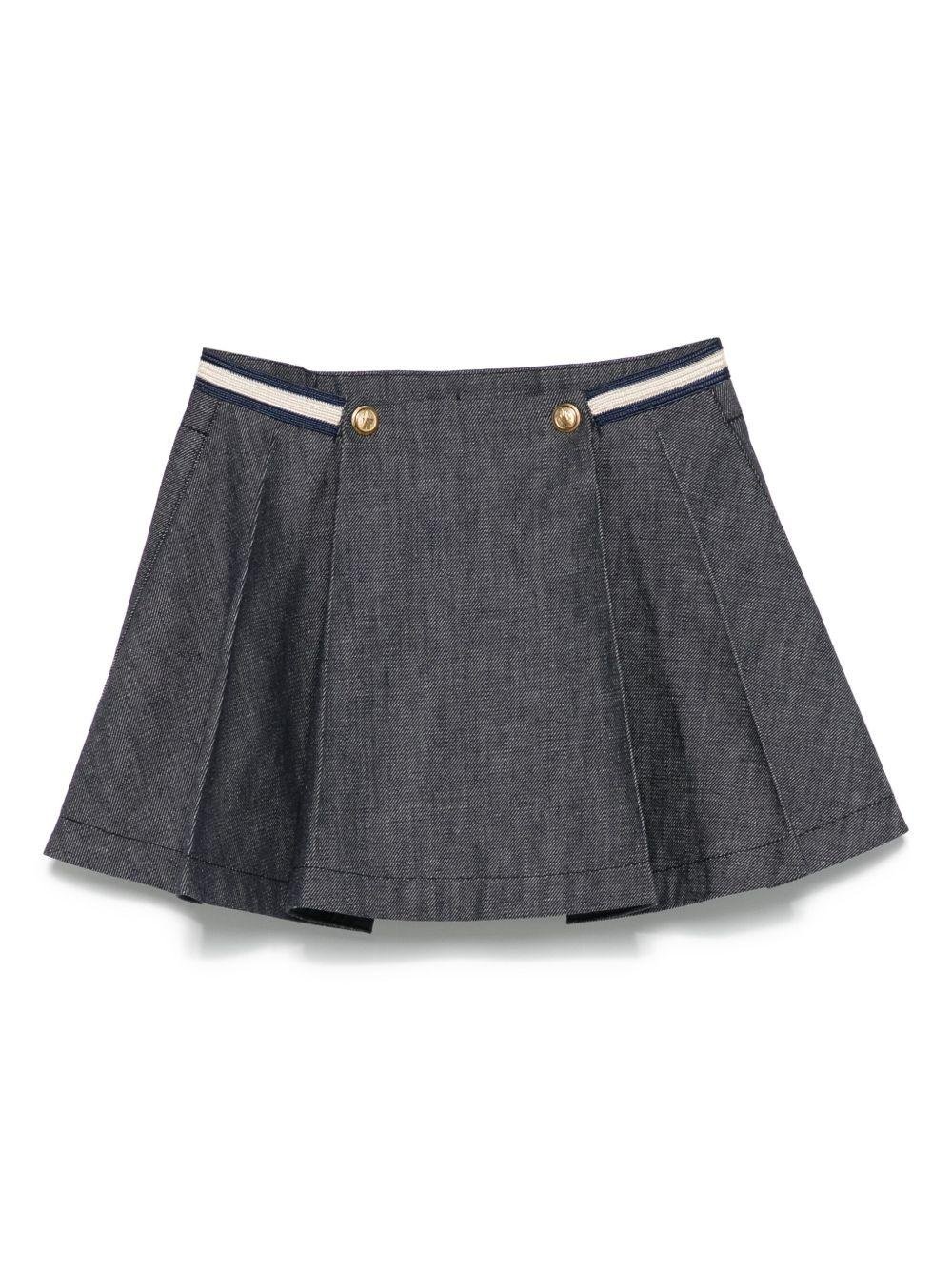Minigonna denim per bambina Moncler Enfant blu con dettaglio a righe - Rubino Kids