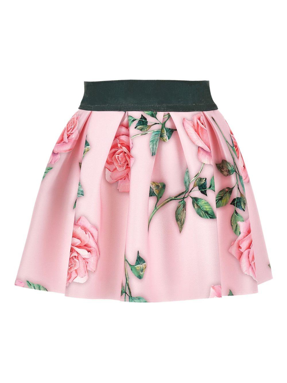 Minigonna per bambina Monnalisa rosa plissé a fiori - Rubino Kids
