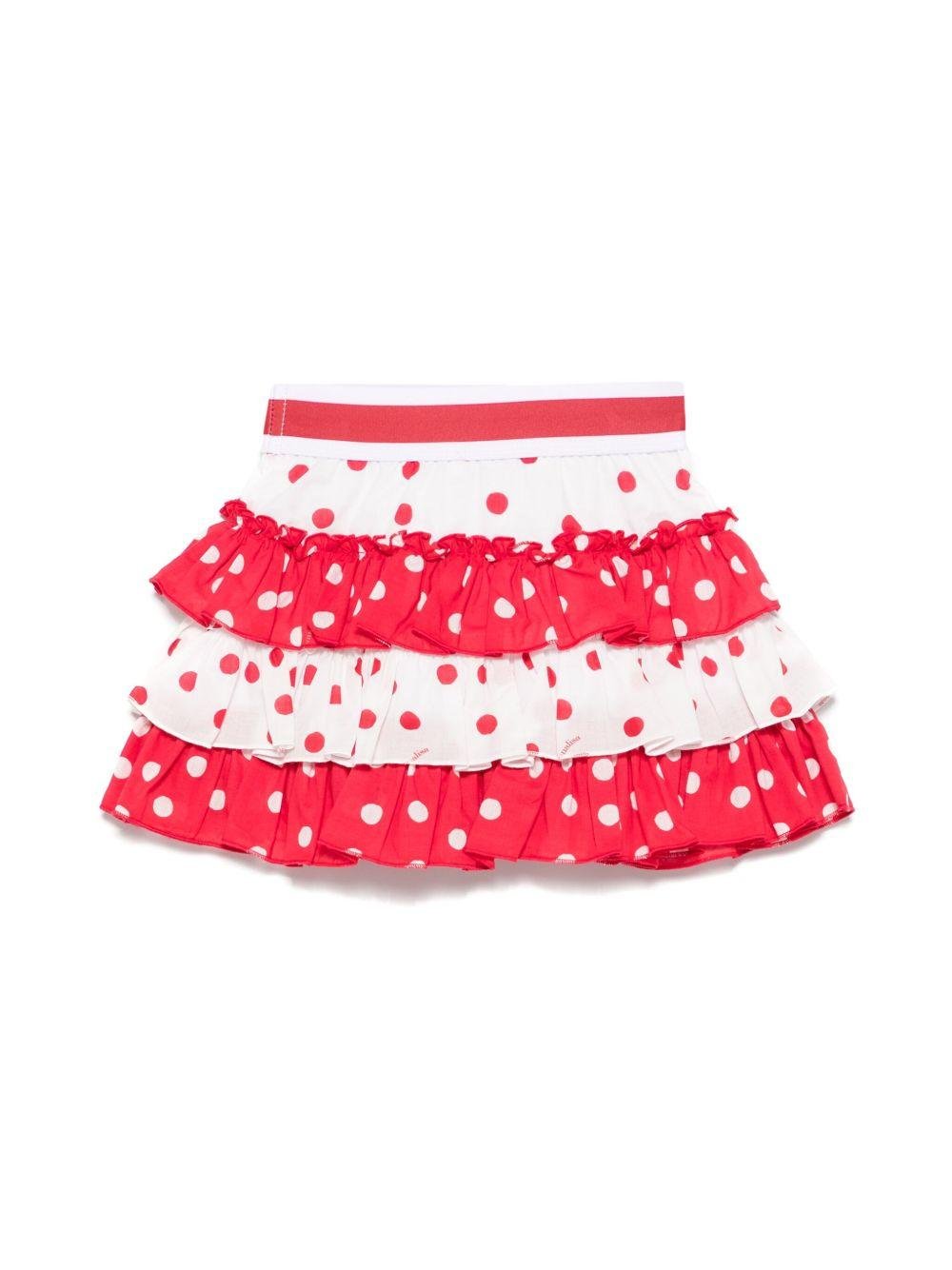 Minigonna per neonata Monnalisa bianco a pois con dettagli con ruches - Rubino Kids