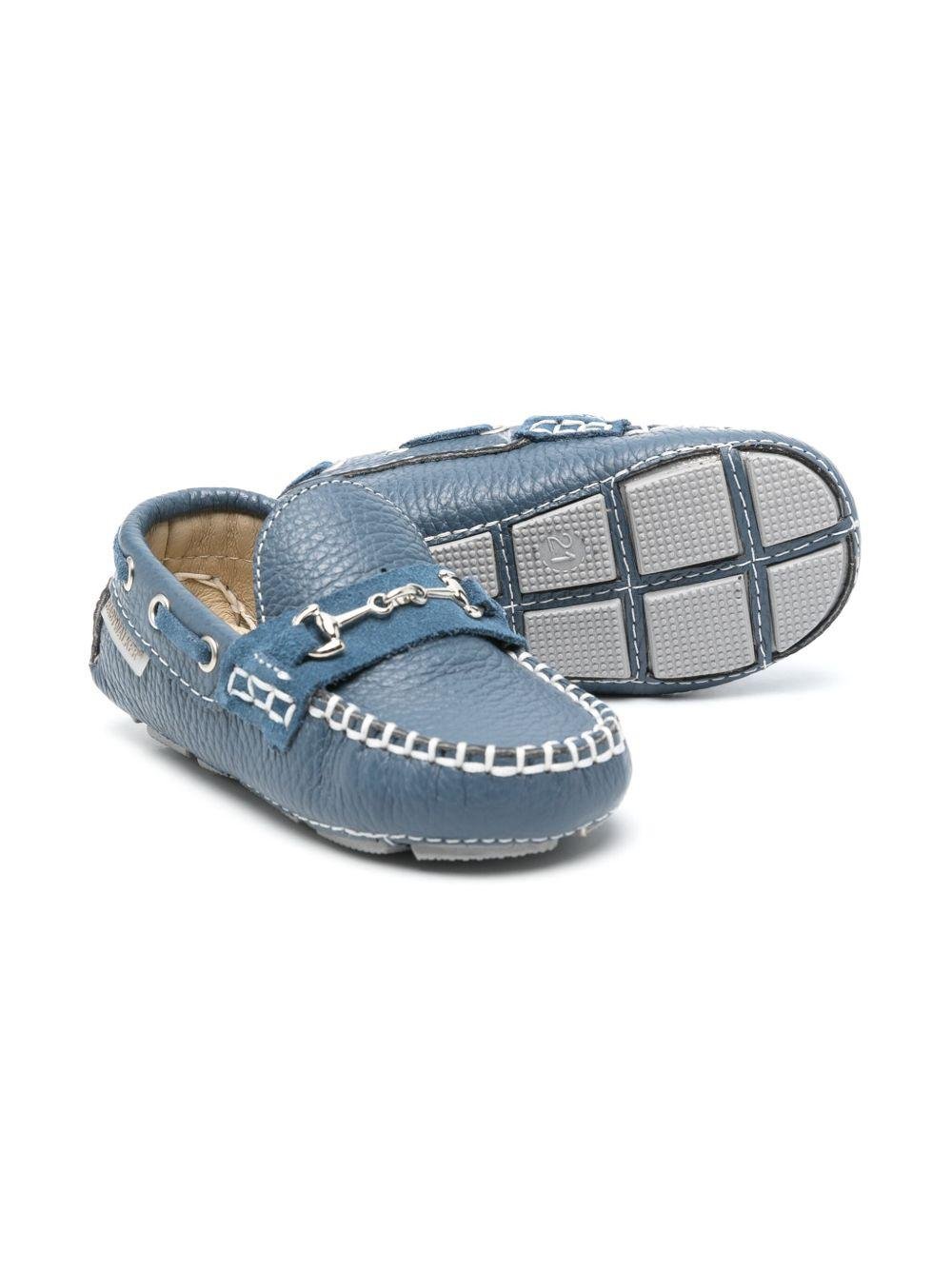 Mocassini in pelle pieno fiore per bambino BabyWalker blu con cuciture a contrasto - Rubino Kids