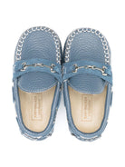 Mocassini in pelle pieno fiore per bambino BabyWalker blu con cuciture a contrasto - Rubino Kids