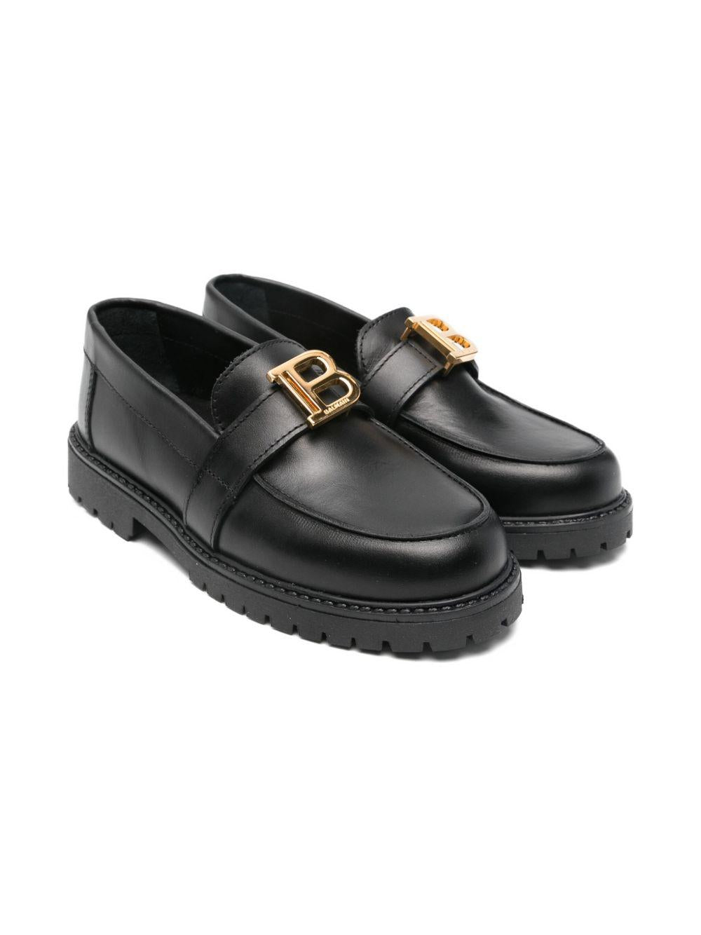 Mocassini per bambina Balmain Kids neri con placca logo - Rubino Kids
