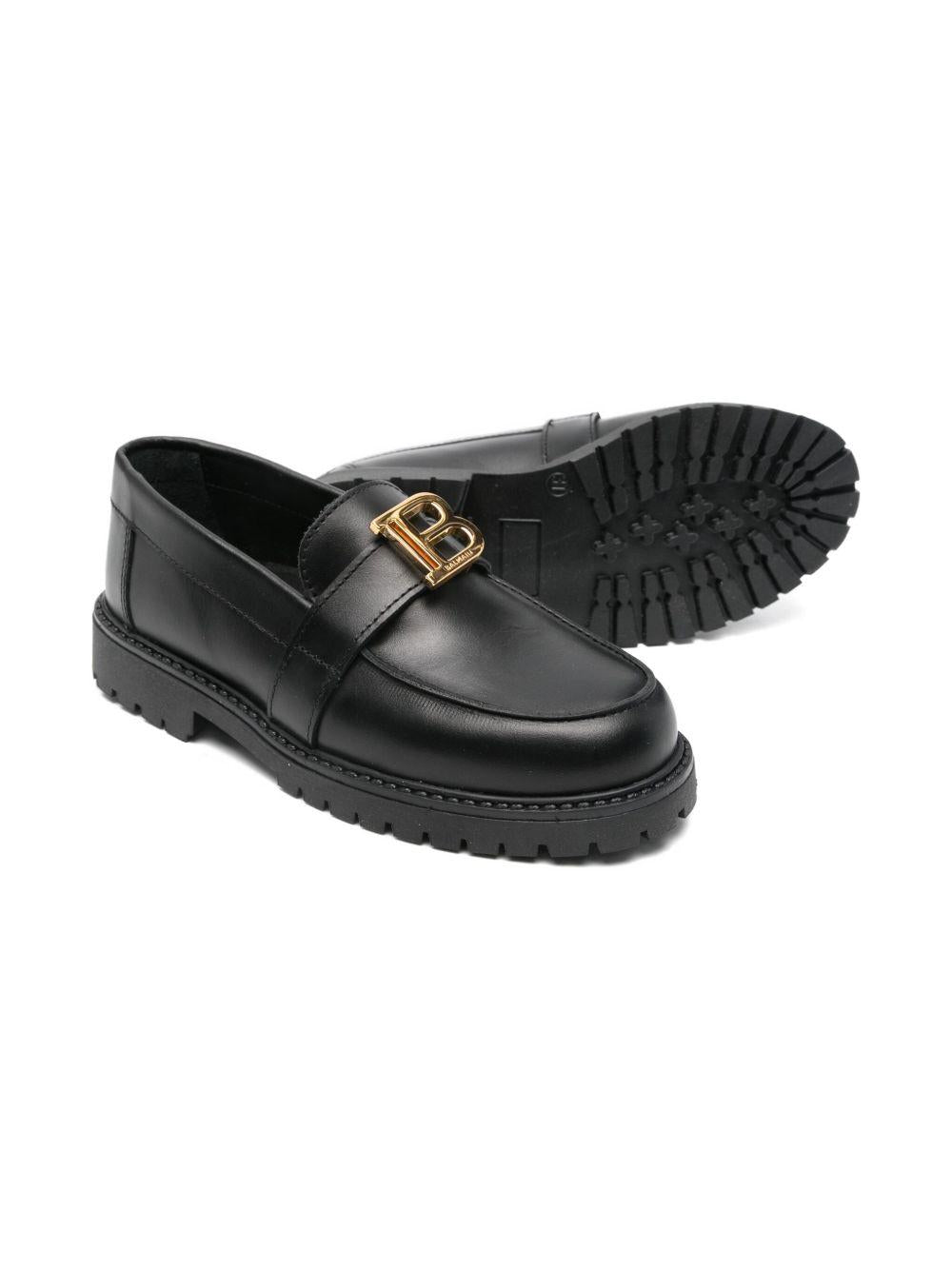Mocassini per bambina Balmain Kids neri con placca logo - Rubino Kids
