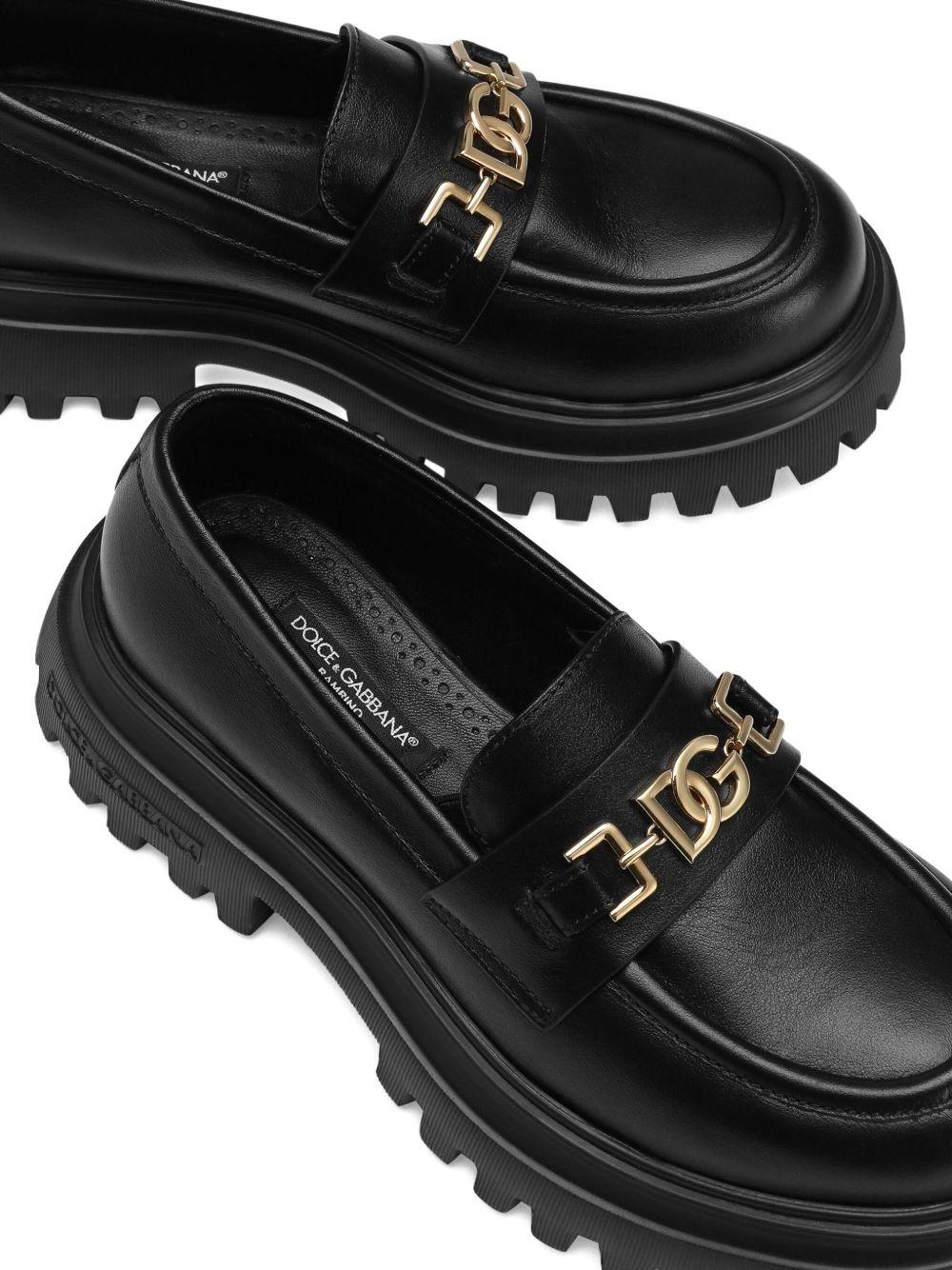 Mocassini per bambina Dolce & Gabbana Kids neri con dettagli color oro - Rubino Kids
