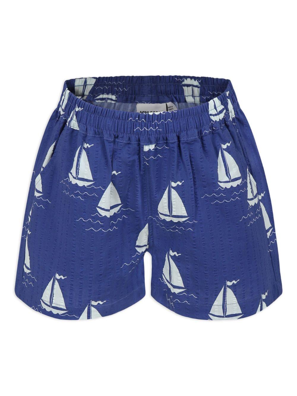 Pantaloncini Barche a vela per bambino Mini Rodini blu con orlo dritto - Rubino Kids