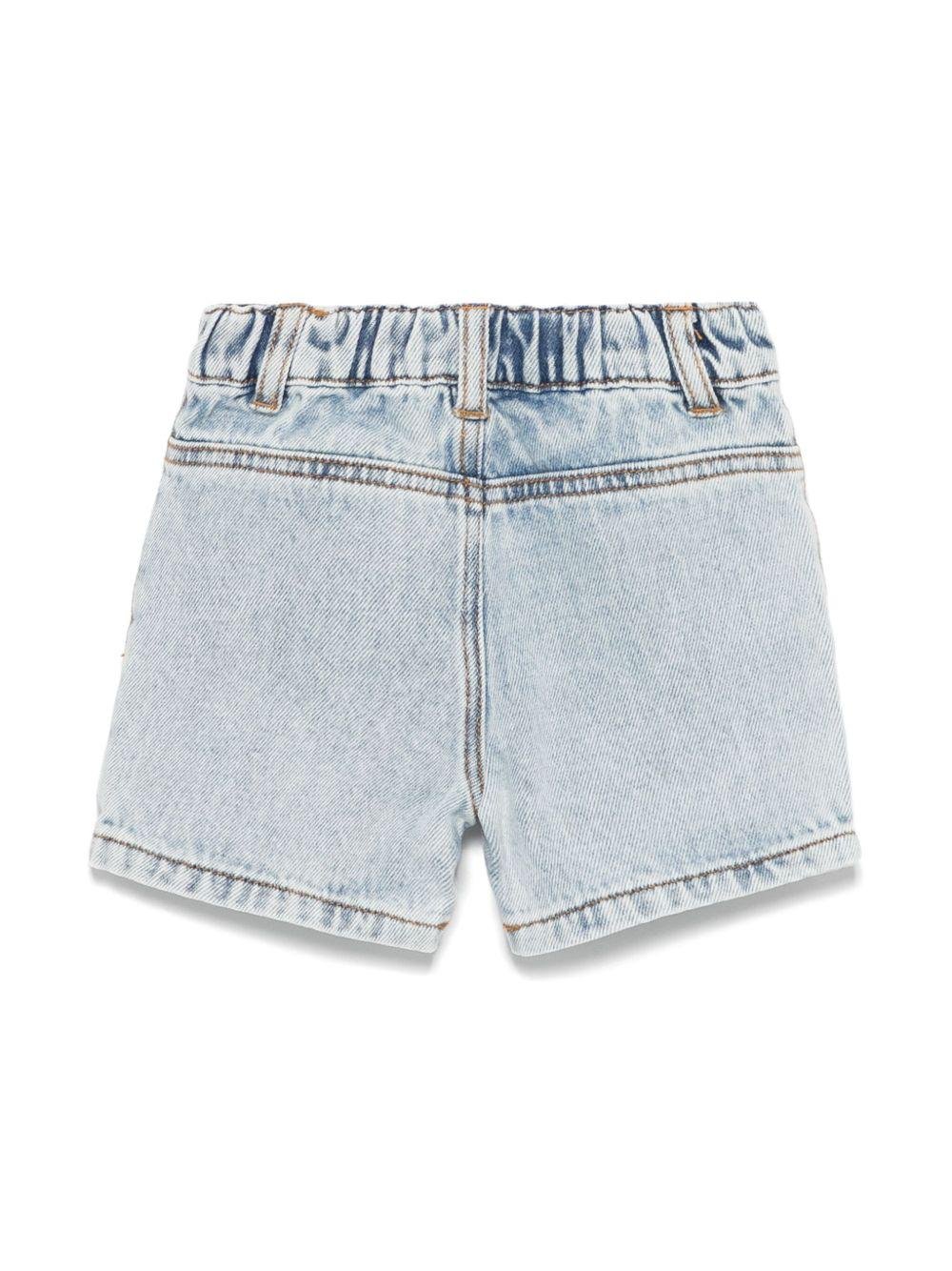 Pantaloncini con logo ricamato per neonata Moschino Kids azzurro con passanti per cintura - Rubino Kids