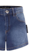 Pantaloncini per bambina John Richmond Junior in denim con stampa logo - Rubino Kids