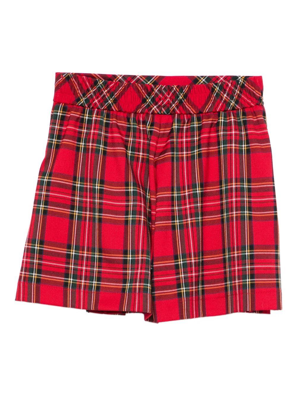 Pantaloncini per bambina Monnalisa rosso motivo a quadri plissettato - Rubino Kids