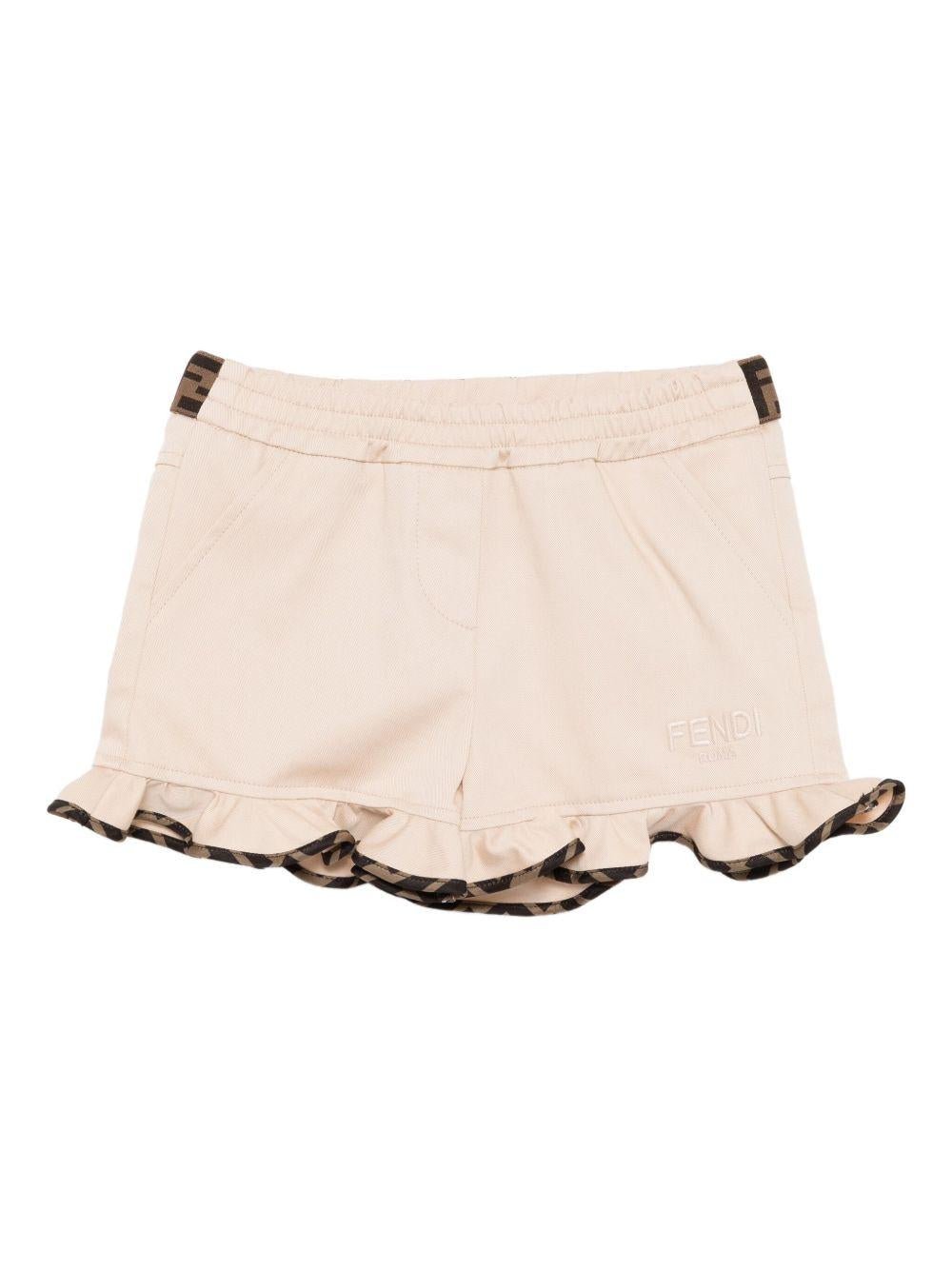 Pantaloncini per neonata Fendi Kids beige con logo ricamato - Rubino Kids