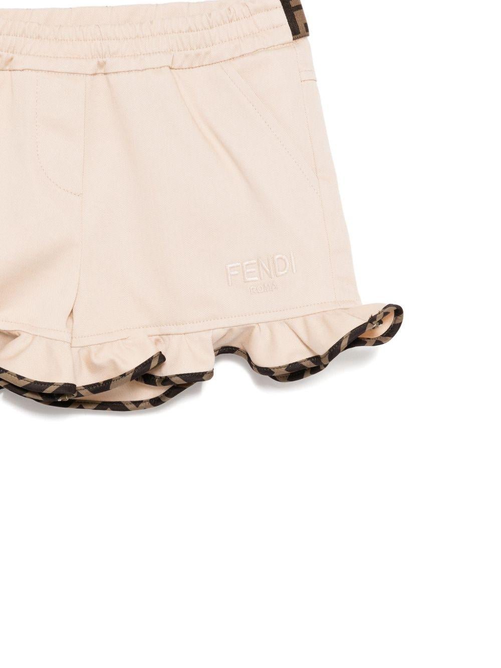 Pantaloncini per neonata Fendi Kids beige con logo ricamato - Rubino Kids