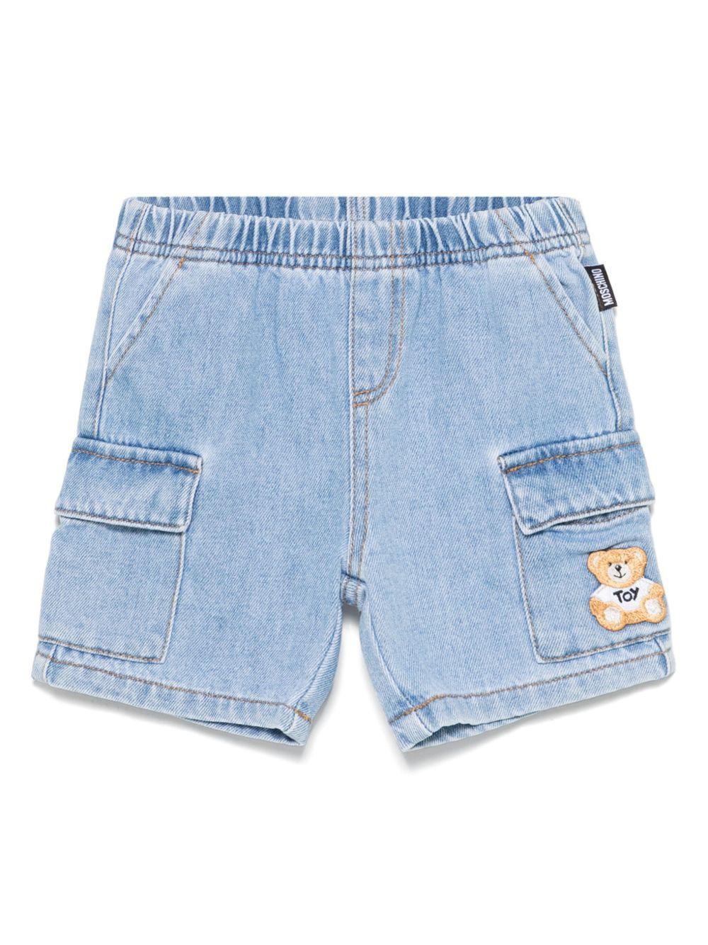 Pantaloncini ricamati Teddy Bear per neonata Moschino Kids blu con elastico in vita - Rubino Kids