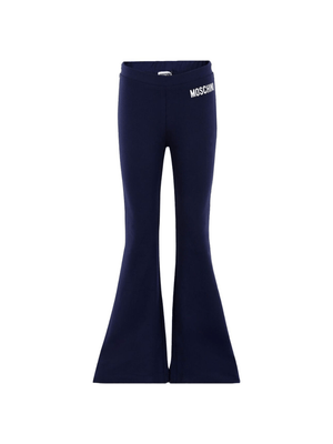 Moschino Kids blue tapered trousers for girls with logo detail at the waist