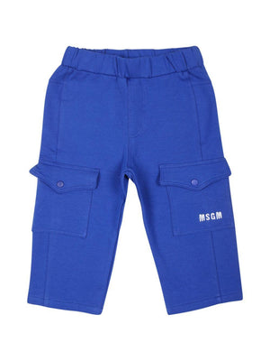 Blue baby trousers with MSGM Kids logo embroidery on the front