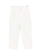 Pantaloni cargo per bambino Eleventy Kids bianchi con chiusura frontale con bottoni - Rubino Kids