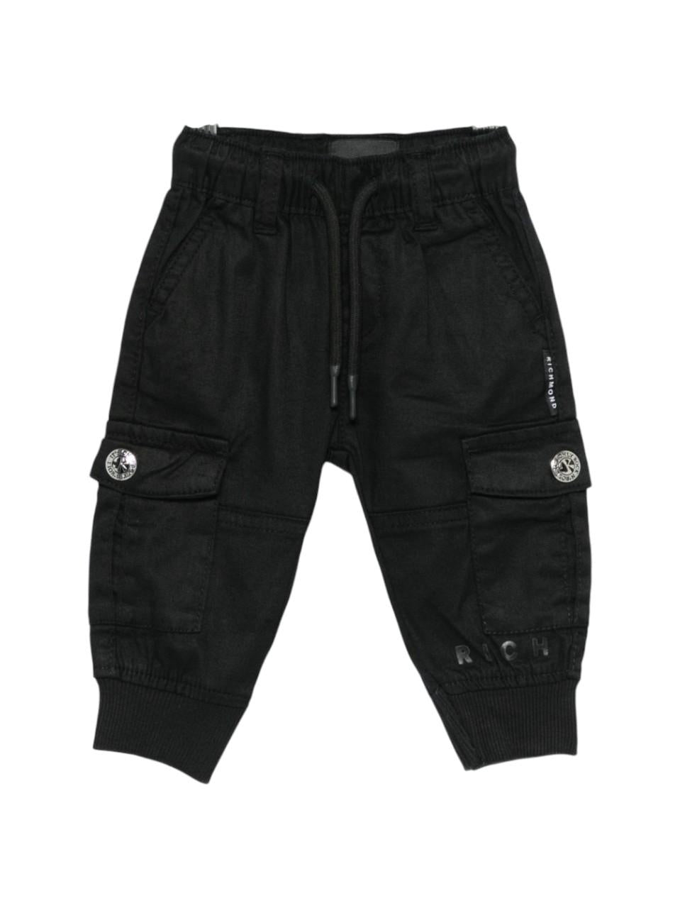 Pantaloni cargo per neonato John Richmond Junior neri con vita elasticizzata - Rubino Kids