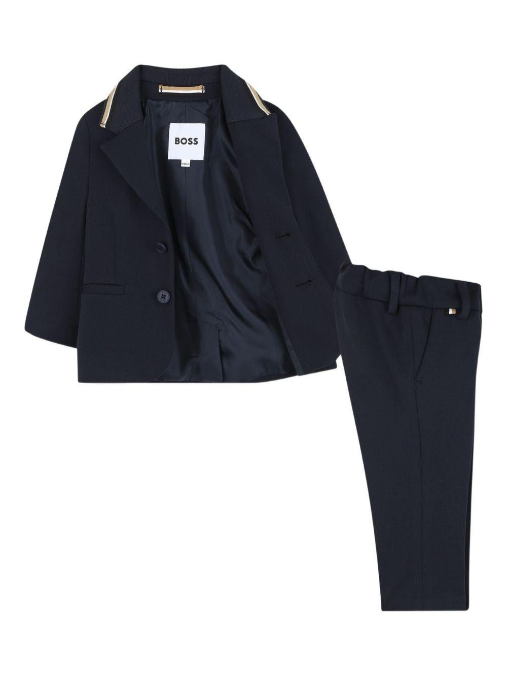 Pantaloni e giacca per neonato BOSS Kidswear blu con orlo a contrasto (2 pezzi) - Rubino Kids