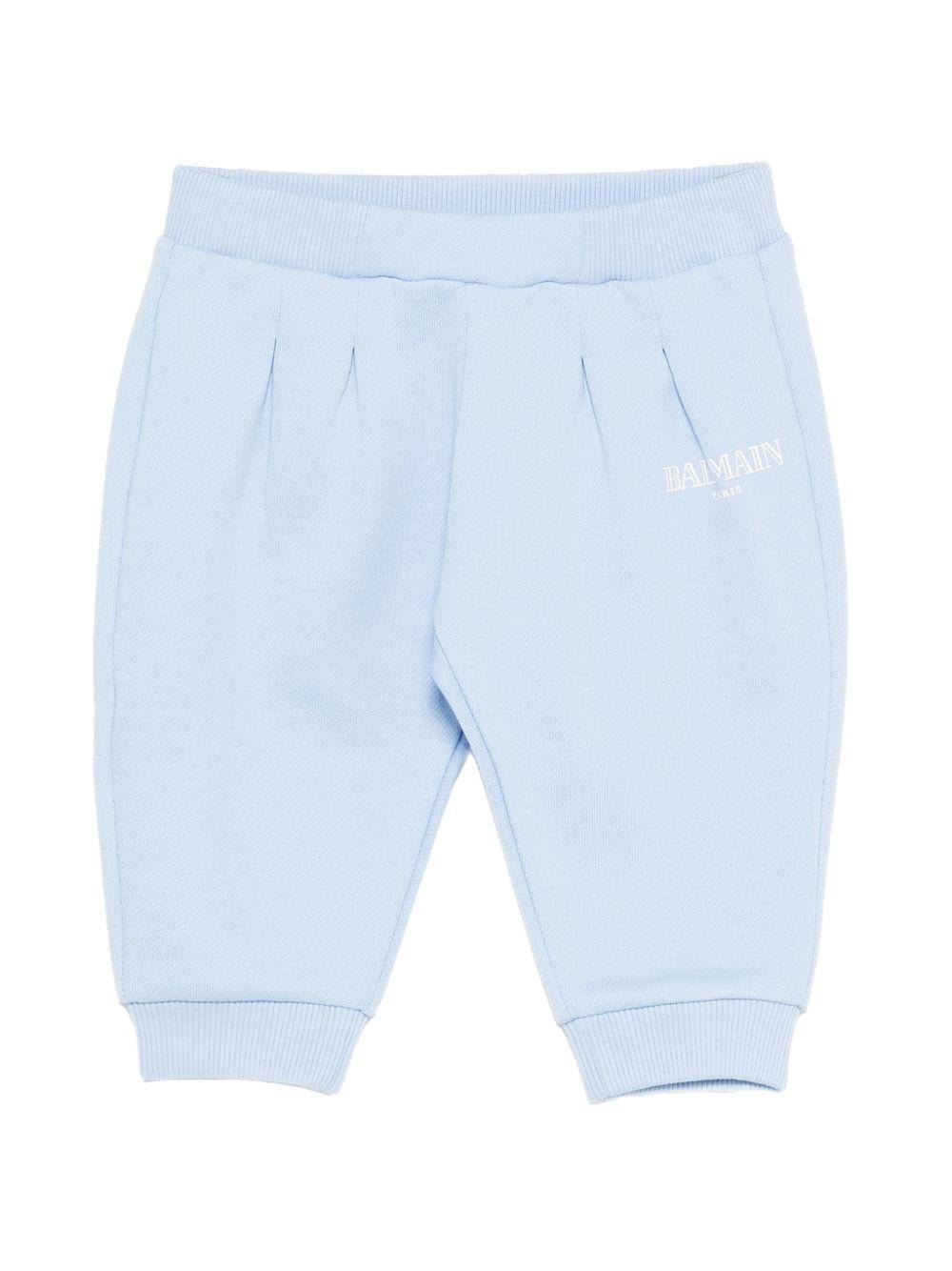 Pantaloni per bambina Balmain Kids azzurro con stampa logo - Rubino Kids
