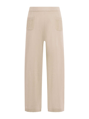 Pantaloni per bambina Emporio Armani Kids beige con due tasche posteriori