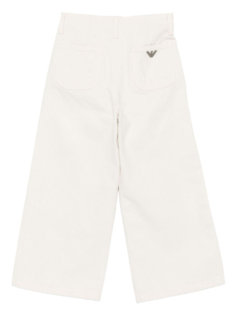 Pantaloni per bambina Emporio Armani Kids bianchi con toppa con logo - Rubino Kids