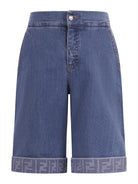 Pantaloni per bambina Fendi Kids denim con dettaglio monogramma FF - Rubino Kids
