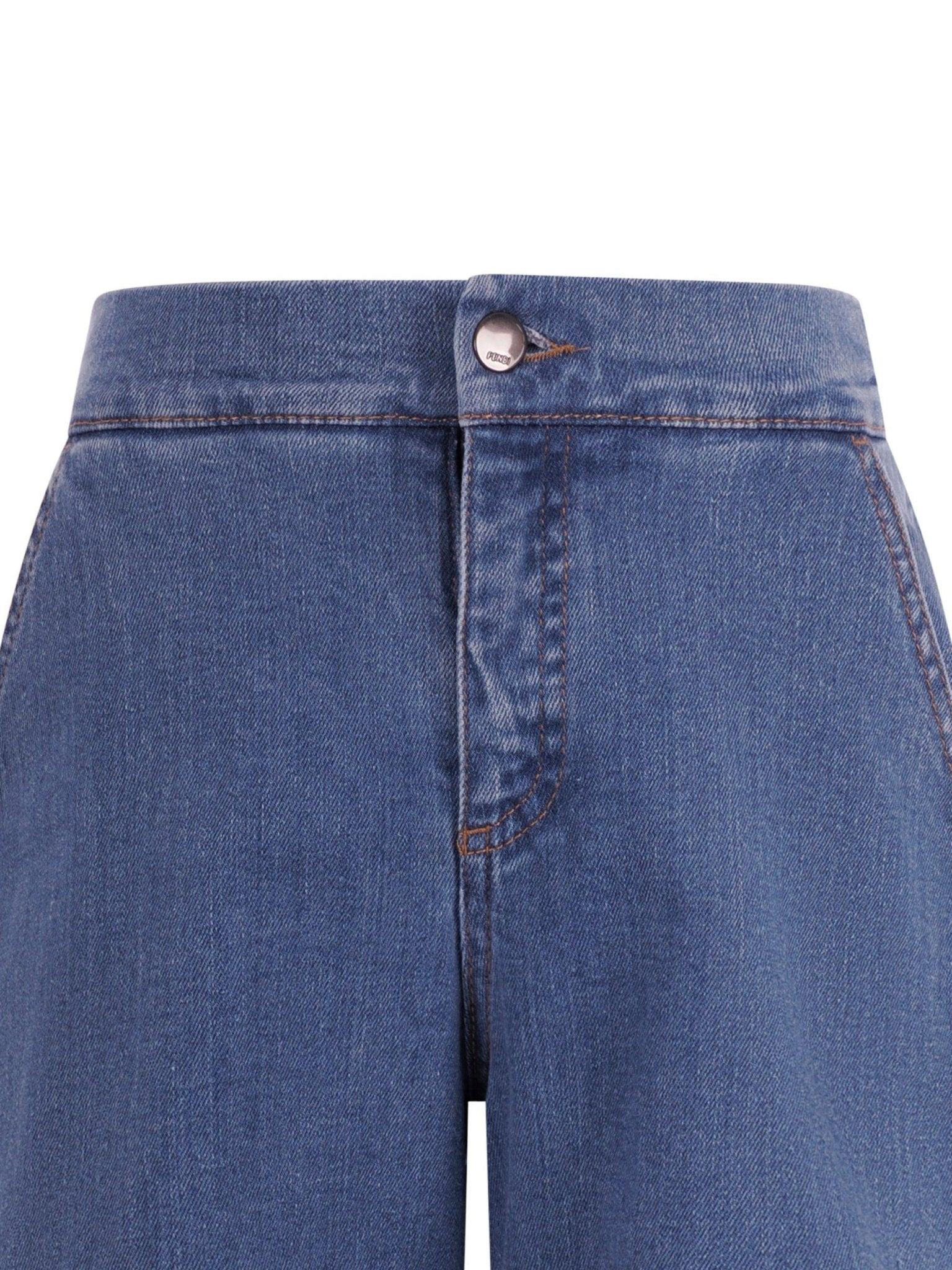 Pantaloni per bambina Fendi Kids denim con dettaglio monogramma FF - Rubino Kids