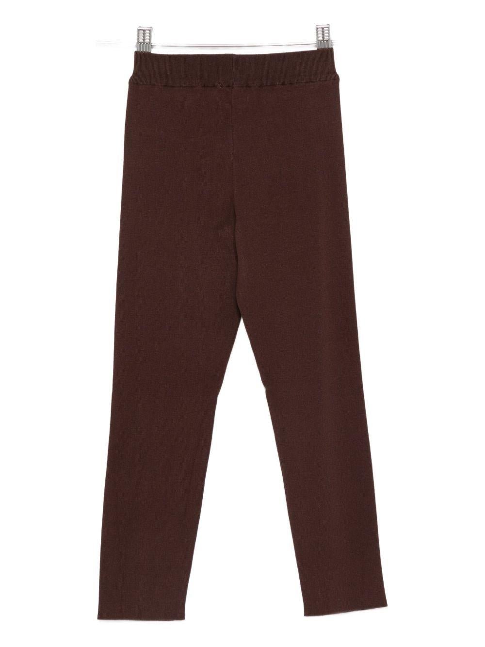 Pantaloni per bambina Laneus Kids marroni con logo ricamato sul davanti - Rubino Kids