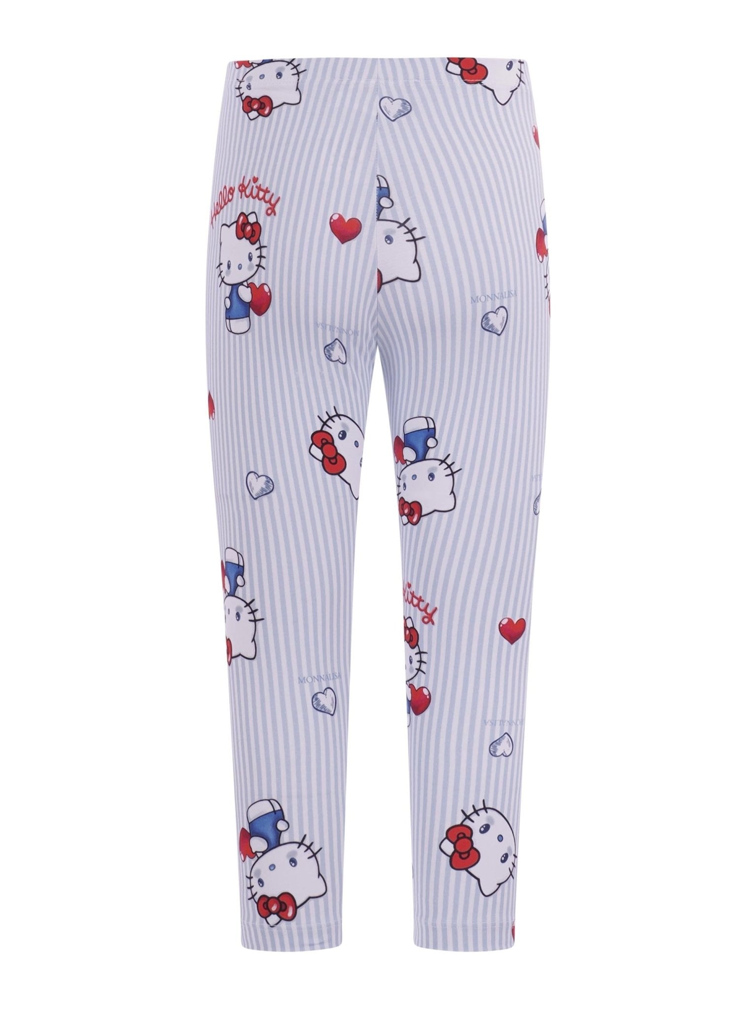 Pantaloni per bambina Monnalisa azzurri con stampa grafica all - over - Rubino Kids