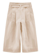 Pantaloni per bambina Monnalisa beige con dettaglio fiocco - Rubino Kids