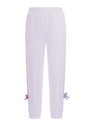 Pantaloni per bambina Monnalisa bianchi con nastro con logo - Rubino Kids