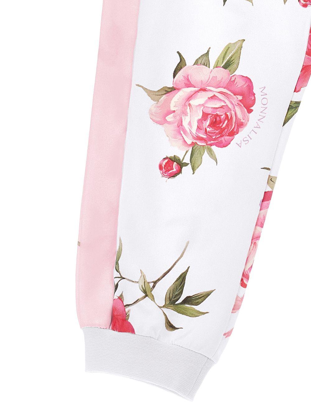 Pantaloni per bambina Monnalisa bianco con stampa a fiori - Rubino Kids
