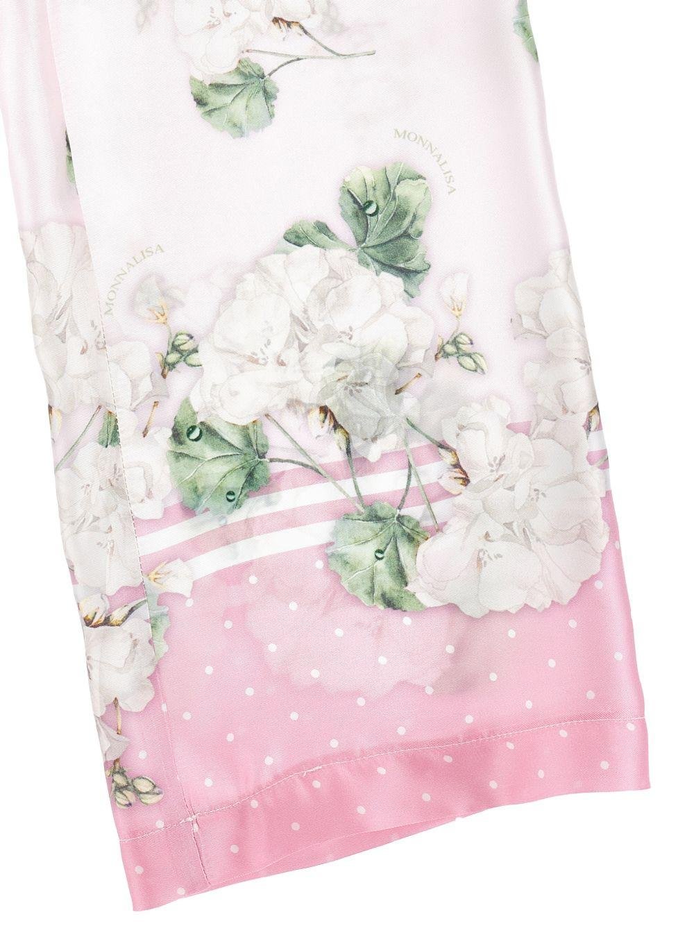 Pantaloni per bambina Monnalisa rosa con stampa a fiori - Rubino Kids