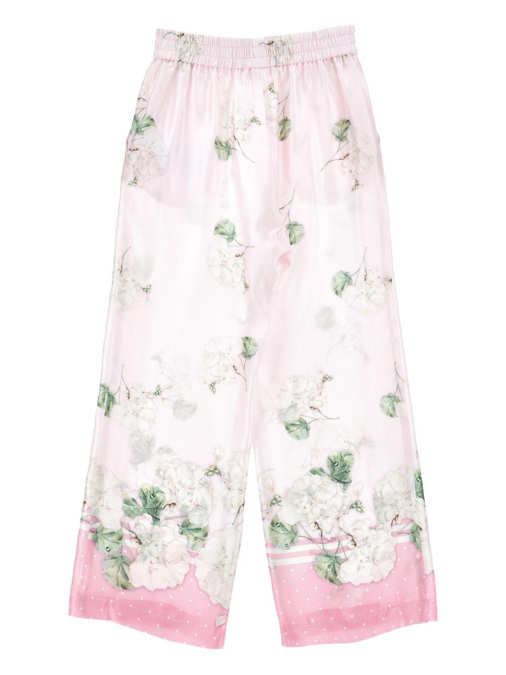 Pantaloni per bambina Monnalisa rosa con stampa a fiori - Rubino Kids