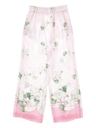 Pantaloni per bambina Monnalisa rosa con stampa a fiori - Rubino Kids