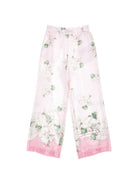 Pantaloni per bambina Monnalisa rosa con stampa a fiori - Rubino Kids