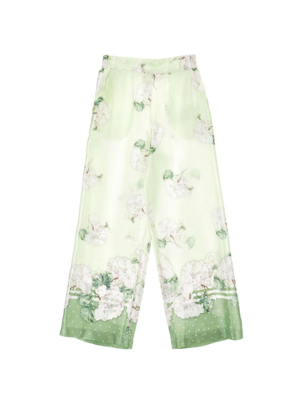 Pantaloni per bambina Monnalisa verde con stampa a fiori - Rubino Kids