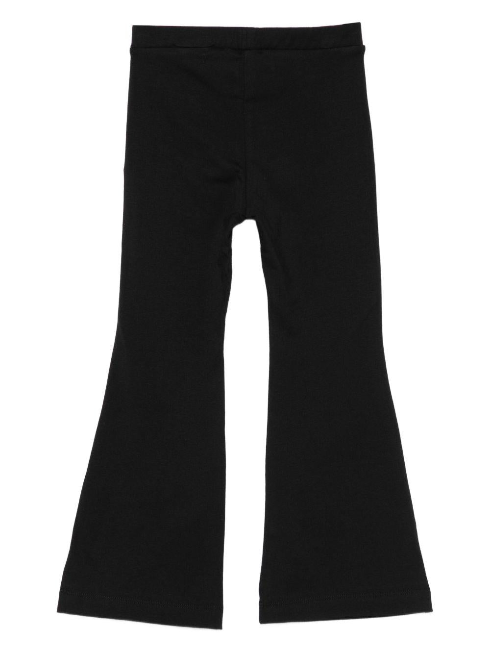 Pantaloni per bambina Moschino Kids neri svasati con decorazione logo - Rubino Kids