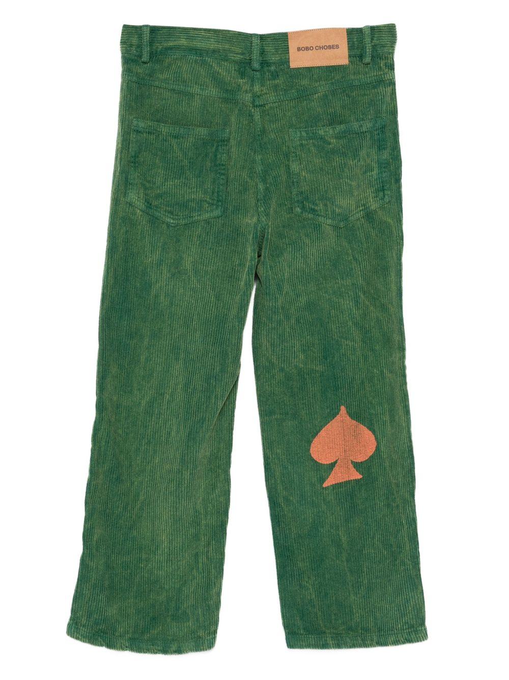 Pantaloni per bambino Bobo Choses verdi con motivo semi delle carte da gioco - Rubino Kids
