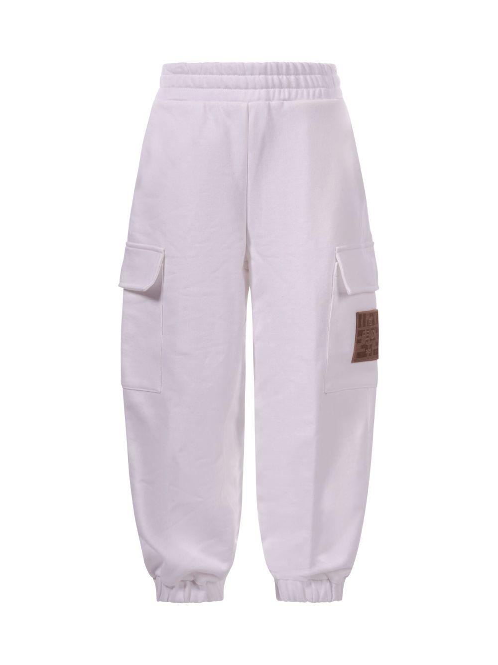Pantaloni per bambino Fendi Kids bianchi con toppa con logo - Rubino Kids
