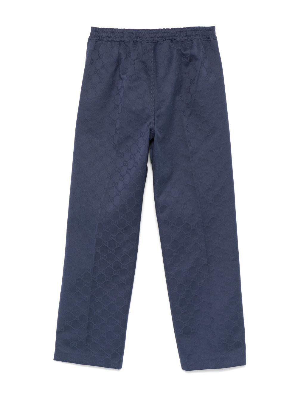Pantaloni per bambino Gucci Kids blu con logo GG in cotone - Rubino Kids