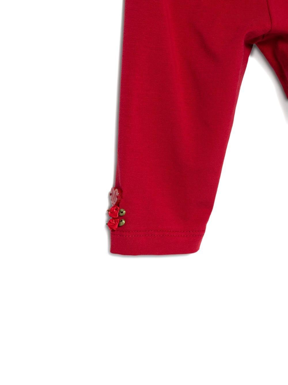 Pantaloni per neonata Monnalisa rosso con decorazione con rose - Rubino Kids